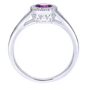 Promise Ring - 14K White Gold Round Amethyst and Diamond Halo Ring