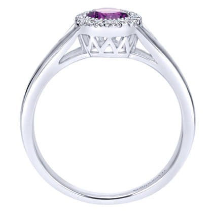 Promise Ring - 14K White Gold Round Amethyst and Diamond Halo Ring