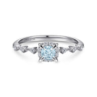 Promise Ring - 14K White Gold Round Aquamarine and Diamond Halo Promise Ring