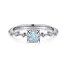 Promise Ring - 14K White Gold Round Aquamarine and Diamond Halo Promise Ring - 0.12 ct