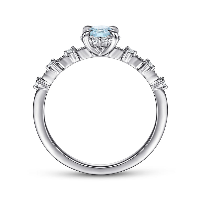 Promise Ring - 14K White Gold Round Aquamarine and Diamond Halo Promise Ring - 0.12 ct - Shot 2