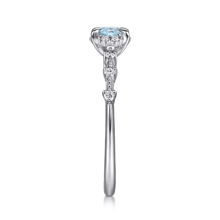 Promise Ring - 14K White Gold Round Aquamarine and Diamond Halo Promise Ring - 0.12 ct - Shot 4