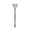 Promise Ring - 14K White Gold Round Aquamarine and Diamond Halo Promise Ring - 0.12 ct