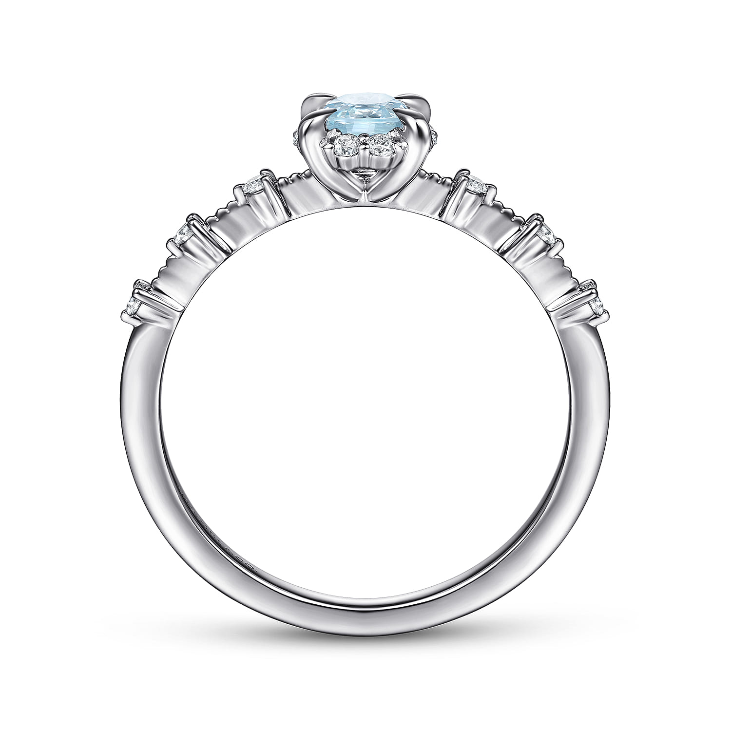 Promise Ring - 14K White Gold Round Aquamarine and Diamond Halo Ring