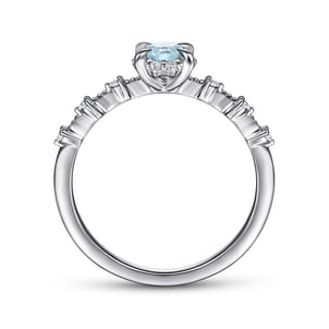 Promise Ring - 14K White Gold Round Aquamarine and Diamond Halo Ring