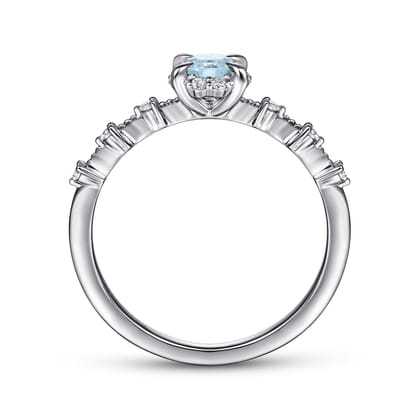 Promise Ring - 14K White Gold Round Aquamarine and Diamond Halo Ring