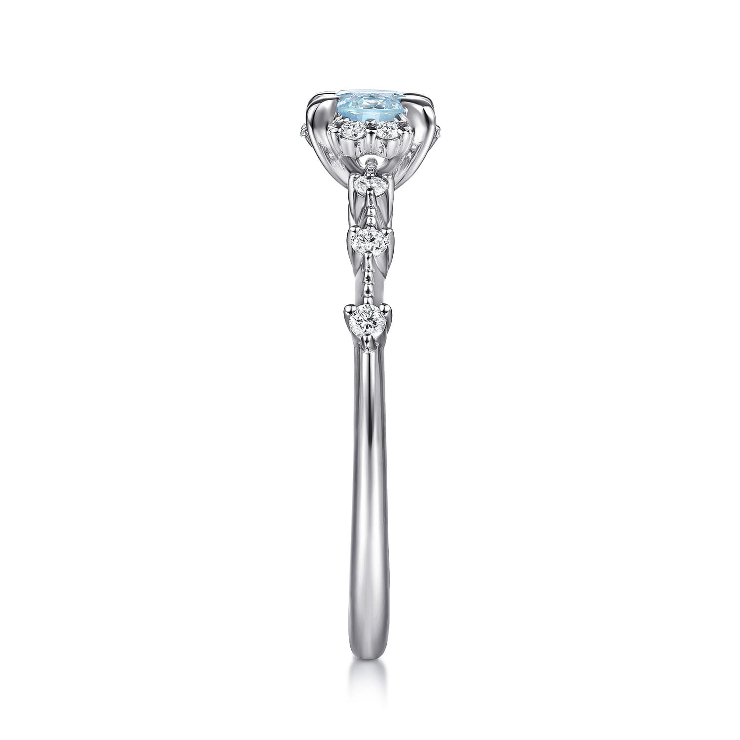 Promise Ring - 14K White Gold Round Aquamarine and Diamond Halo Ring
