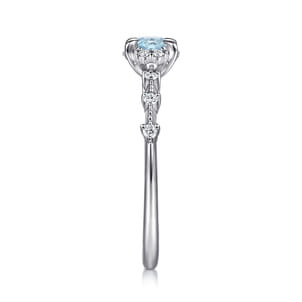 Promise Ring - 14K White Gold Round Aquamarine and Diamond Halo Ring