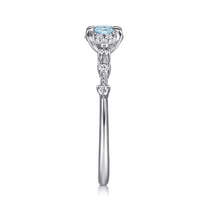 Promise Ring - 14K White Gold Round Aquamarine and Diamond Halo Ring