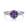 Promise Ring - 14K White Gold Round Bezel Set Amethyst and Diamond Promise Ring - 0.06 ct