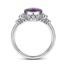 Promise Ring - 14K White Gold Round Bezel Set Amethyst and Diamond Promise Ring - 0.06 ct