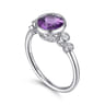 Promise Ring - 14K White Gold Round Bezel Set Amethyst and Diamond Promise Ring - 0.06 ct