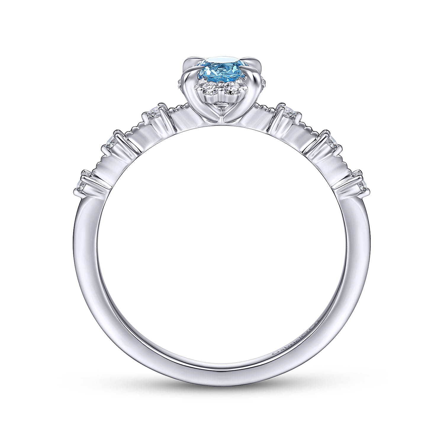 Promise Ring - 14K White Gold Round Blue Topaz and Diamond Halo Promise Ring - 0.12 ct - Shot 2