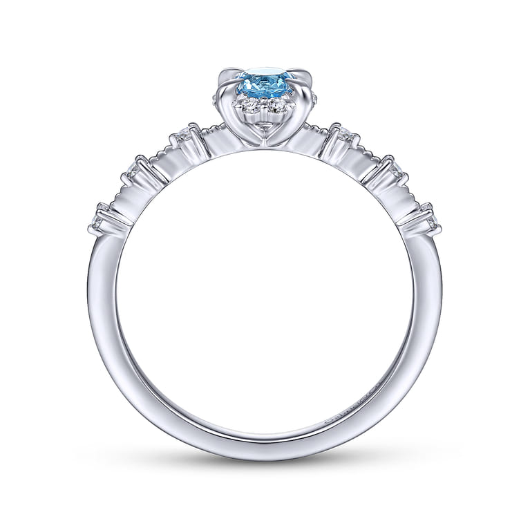 Promise Ring - 14K White Gold Round Blue Topaz and Diamond Halo Promise Ring - 0.12 ct - Shot 2