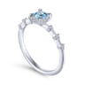 Promise Ring - 14K White Gold Round Blue Topaz and Diamond Halo Promise Ring - 0.12 ct