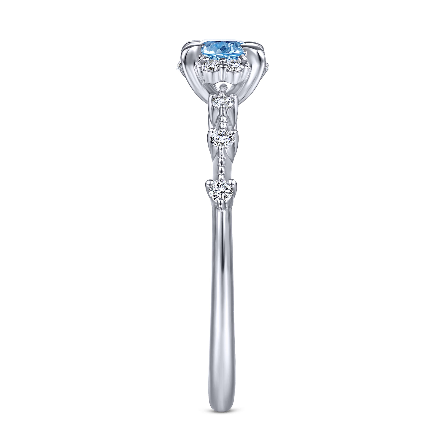 Promise Ring - 14K White Gold Round Blue Topaz and Diamond Halo Promise Ring - 0.12 ct - Shot 4