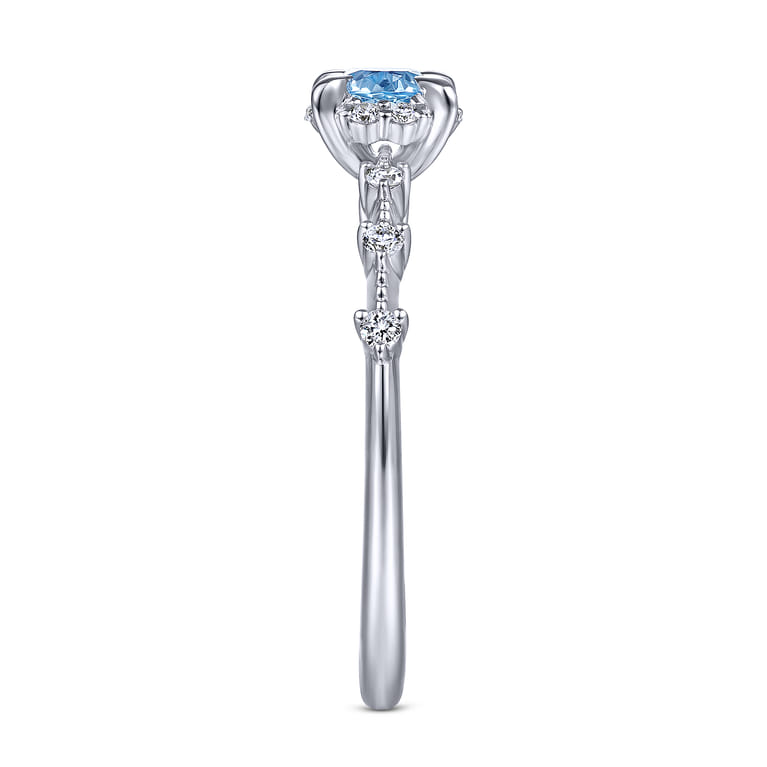 Promise Ring - 14K White Gold Round Blue Topaz and Diamond Halo Promise Ring - 0.12 ct - Shot 4