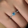 Promise Ring - 14K White Gold Round Blue Topaz and Diamond Halo Promise Ring - 0.12 ct