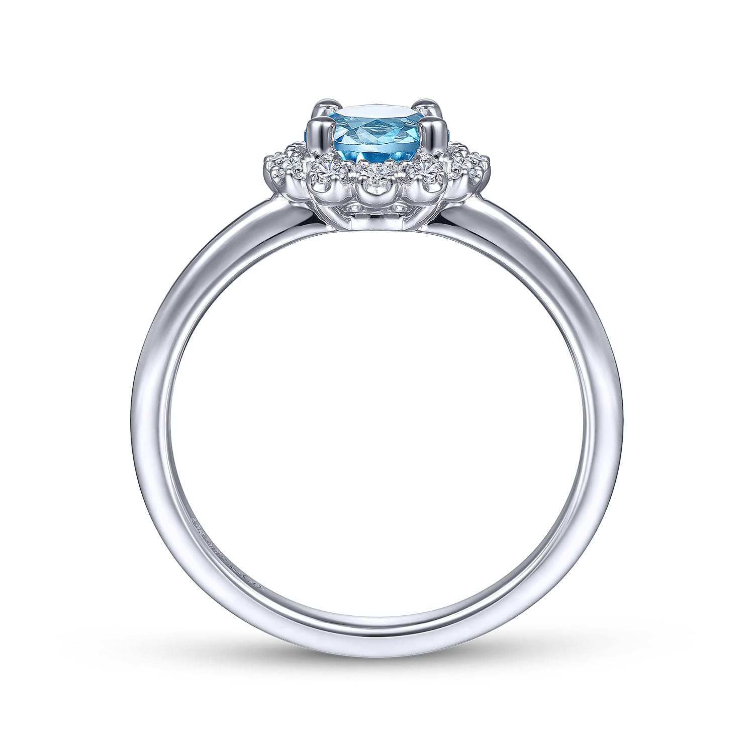 Promise Ring - 14K White Gold Round Blue Topaz and Diamond Halo Promise Ring - 0.15 ct - Shot 2