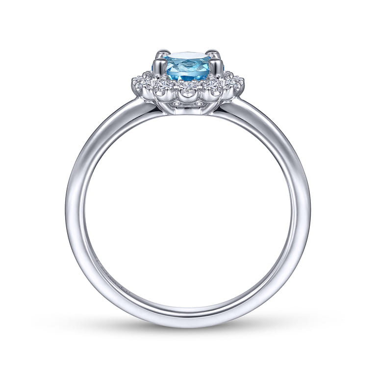Promise Ring - 14K White Gold Round Blue Topaz and Diamond Halo Promise Ring - 0.15 ct - Shot 2