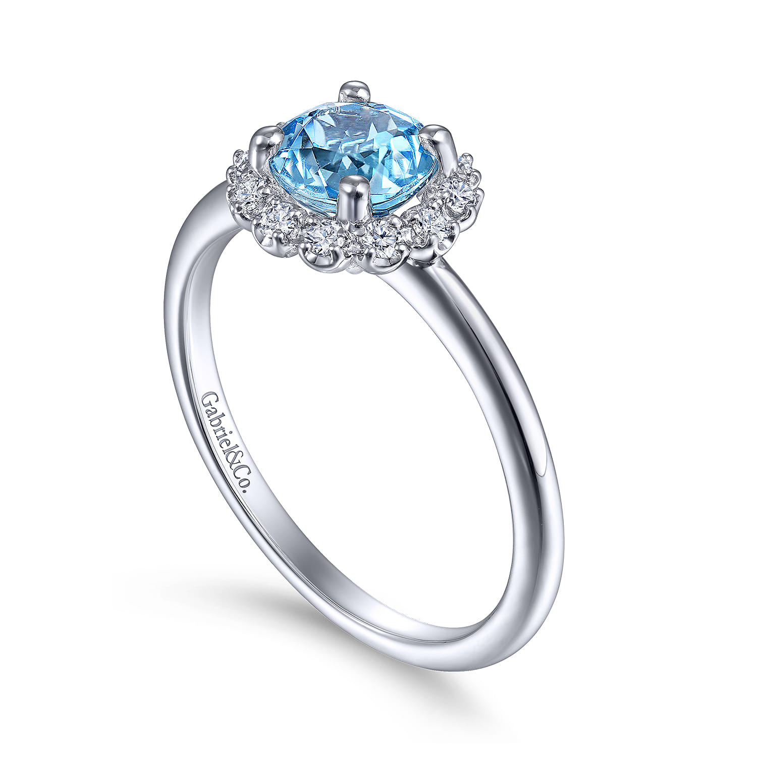 Promise Ring - 14K White Gold Round Blue Topaz and Diamond Halo Promise Ring - 0.15 ct - Shot 3