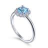 Promise Ring - 14K White Gold Round Blue Topaz and Diamond Halo Promise Ring - 0.15 ct