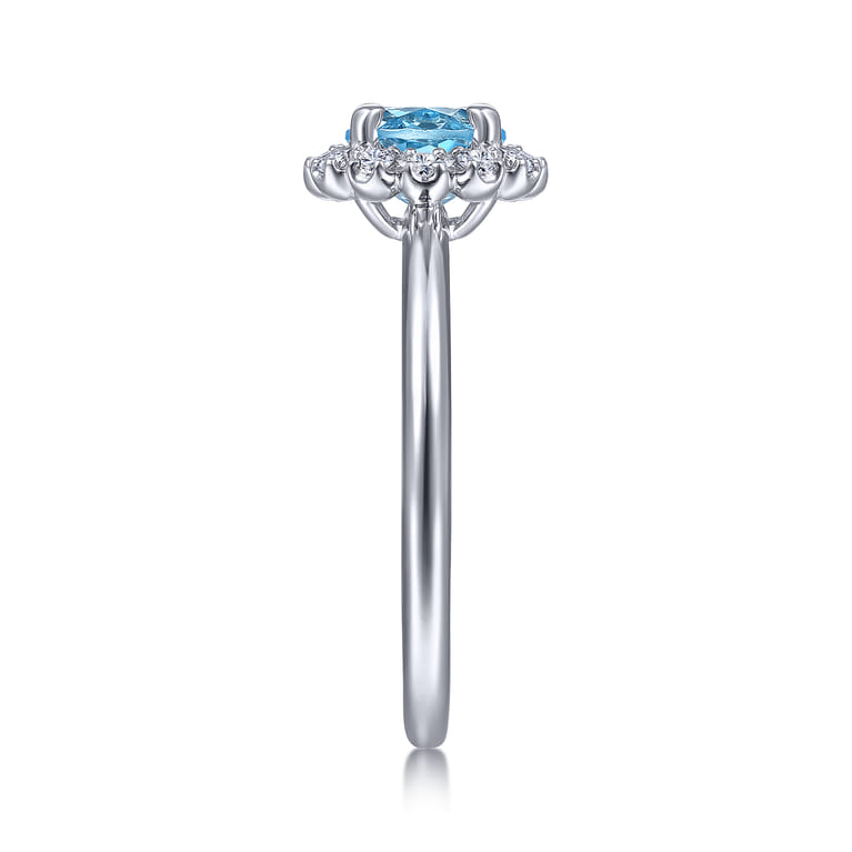 Promise Ring - 14K White Gold Round Blue Topaz and Diamond Halo Promise Ring - 0.15 ct - Shot 4