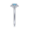 Promise Ring - 14K White Gold Round Blue Topaz and Diamond Halo Promise Ring - 0.15 ct