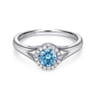 Promise Ring - 14K White Gold Round Blue Topaz and Diamond Halo Promise Ring - 0.06 ct