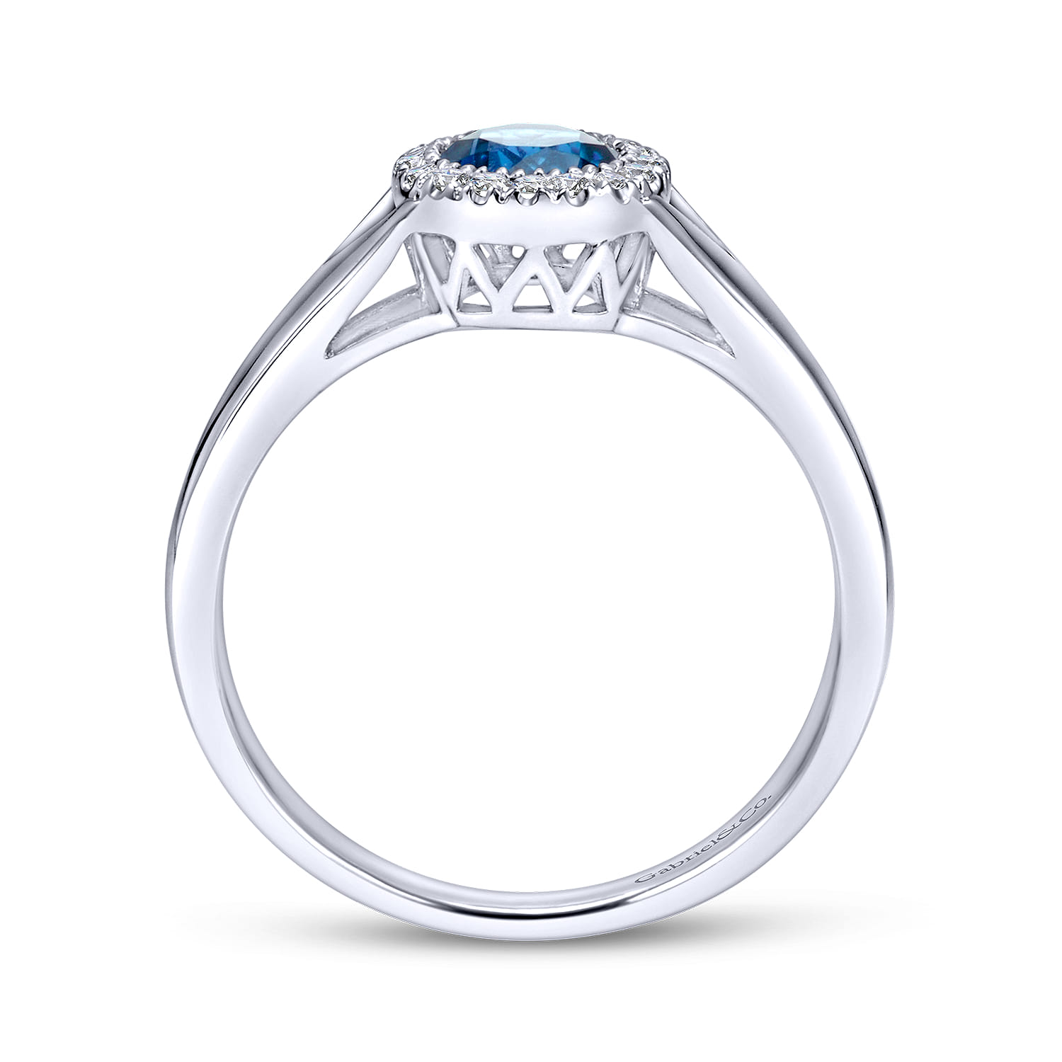 Promise Ring - 14K White Gold Round Blue Topaz and Diamond Halo Promise Ring - 0.06 ct - Shot 2