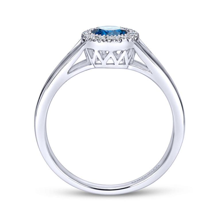 Promise Ring - 14K White Gold Round Blue Topaz and Diamond Halo Promise Ring - 0.06 ct - Shot 2