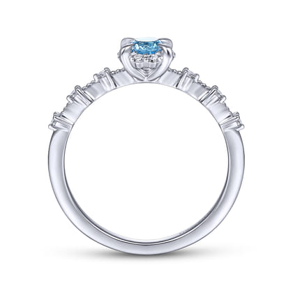 Promise Ring - 14K White Gold Round Blue Topaz and Diamond Halo Ring