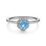 Promise Ring - 14K White Gold Round Blue Topaz and Hexagon Diamond Halo Promise Ring - 0.09 ct