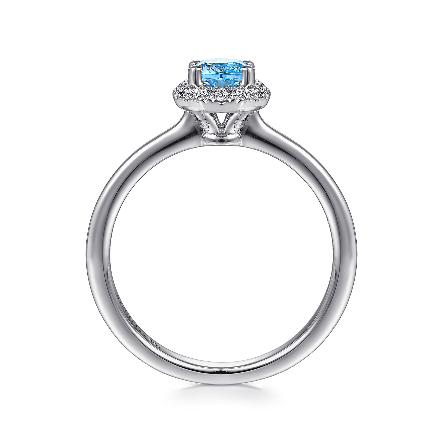 Promise Ring - 14K White Gold Round Blue Topaz and Hexagon Diamond Halo Promise Ring - 0.09 ct - Shot 2