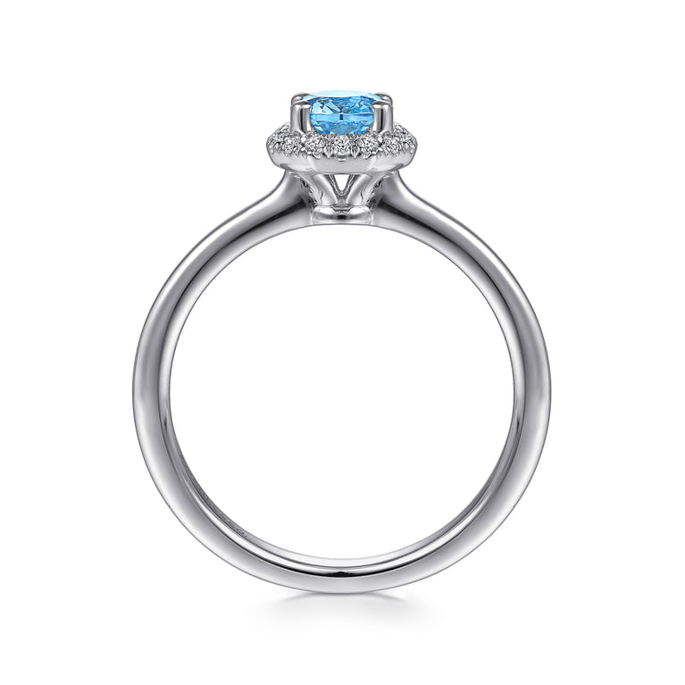 Promise Ring - 14K White Gold Round Blue Topaz and Hexagon Diamond Halo Promise Ring - 0.09 ct - Shot 2
