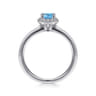 Promise Ring - 14K White Gold Round Blue Topaz and Hexagon Diamond Halo Promise Ring - 0.09 ct