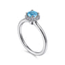 Promise Ring - 14K White Gold Round Blue Topaz and Hexagon Diamond Halo Promise Ring - 0.09 ct