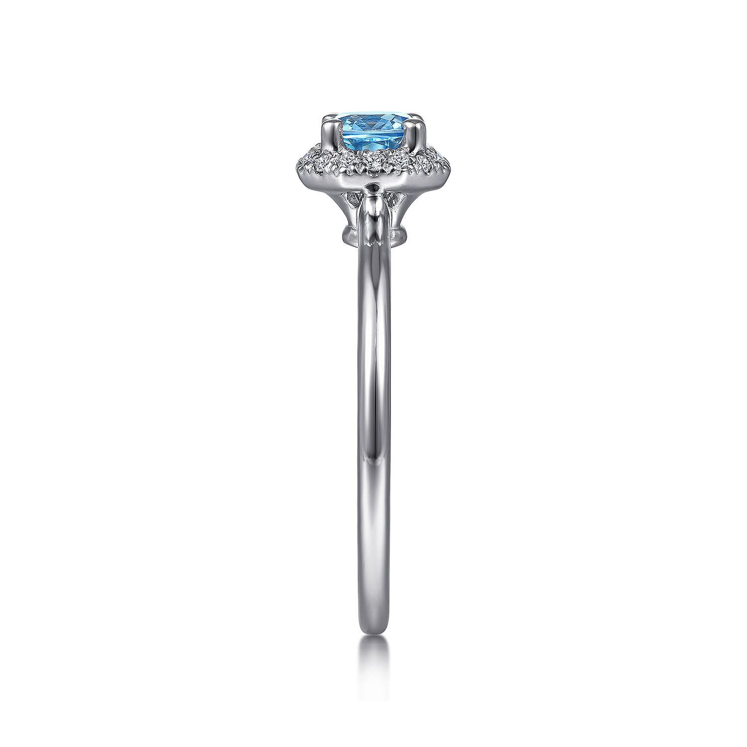 Promise Ring - 14K White Gold Round Blue Topaz and Hexagon Diamond Halo Promise Ring - 0.09 ct - Shot 4