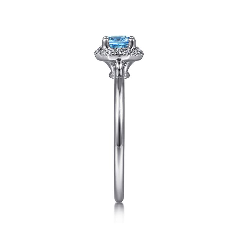 Promise Ring - 14K White Gold Round Blue Topaz and Hexagon Diamond Halo Promise Ring - 0.09 ct - Shot 4