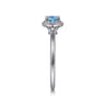 Promise Ring - 14K White Gold Round Blue Topaz and Hexagon Diamond Halo Promise Ring - 0.09 ct