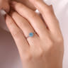 Promise Ring - 14K White Gold Round Blue Topaz and Hexagon Diamond Halo Promise Ring - 0.09 ct