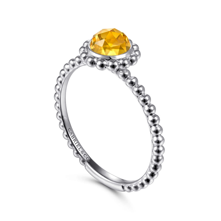 Promise Ring - 14K White Gold Round Citrine Bujukan Beaded Promise Ring - Shot 3