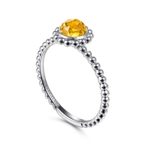 Promise Ring - 14K White Gold Round Citrine Bujukan Beaded Ring