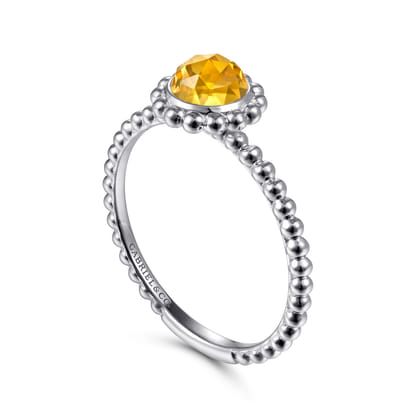 Promise Ring - 14K White Gold Round Citrine Bujukan Beaded Ring