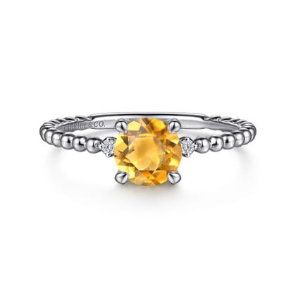Promise Ring - 14K White Gold Round Citrine and Diamond Bujukan Promise Ring