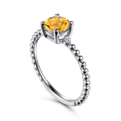 Promise Ring - 14K White Gold Round Citrine and Diamond Bujukan Promise Ring