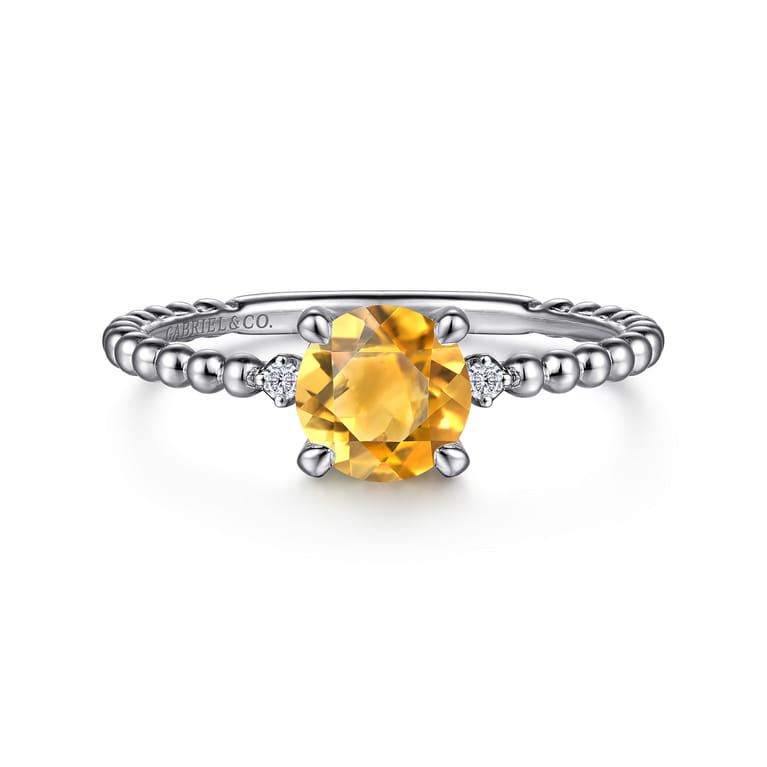 Promise Ring - 14K White Gold Round Citrine and Diamond Bujukan Ring - 0.02 ct - Shot 1