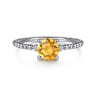 Promise Ring - 14K White Gold Round Citrine and Diamond Bujukan Ring - 0.02 ct