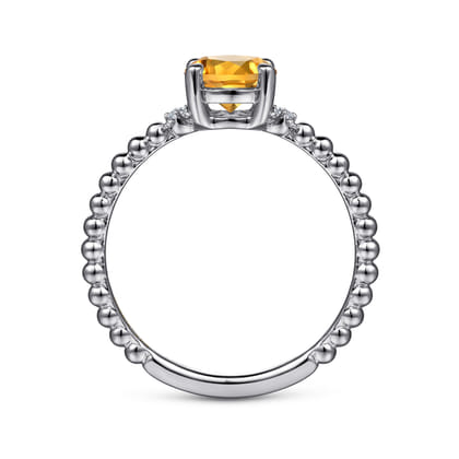 Promise Ring - 14K White Gold Round Citrine and Diamond Bujukan Ring