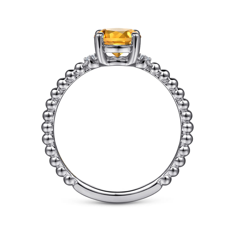 Promise Ring - 14K White Gold Round Citrine and Diamond Bujukan Ring - 0.02 ct - Shot 2